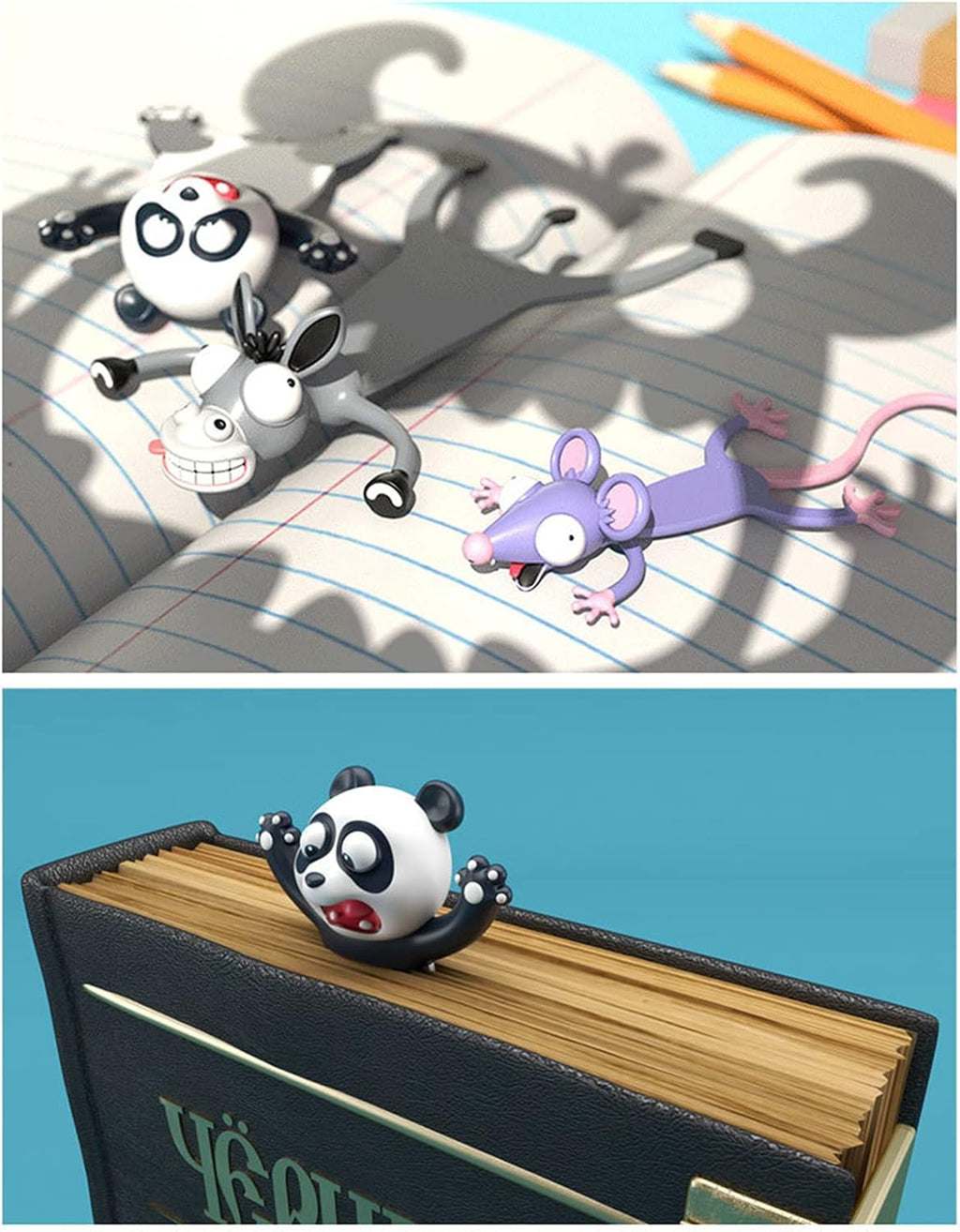 3D Lesezeichen: Lustige Tiere & Cartoon Figuren – Dein Buch wird lebendig!